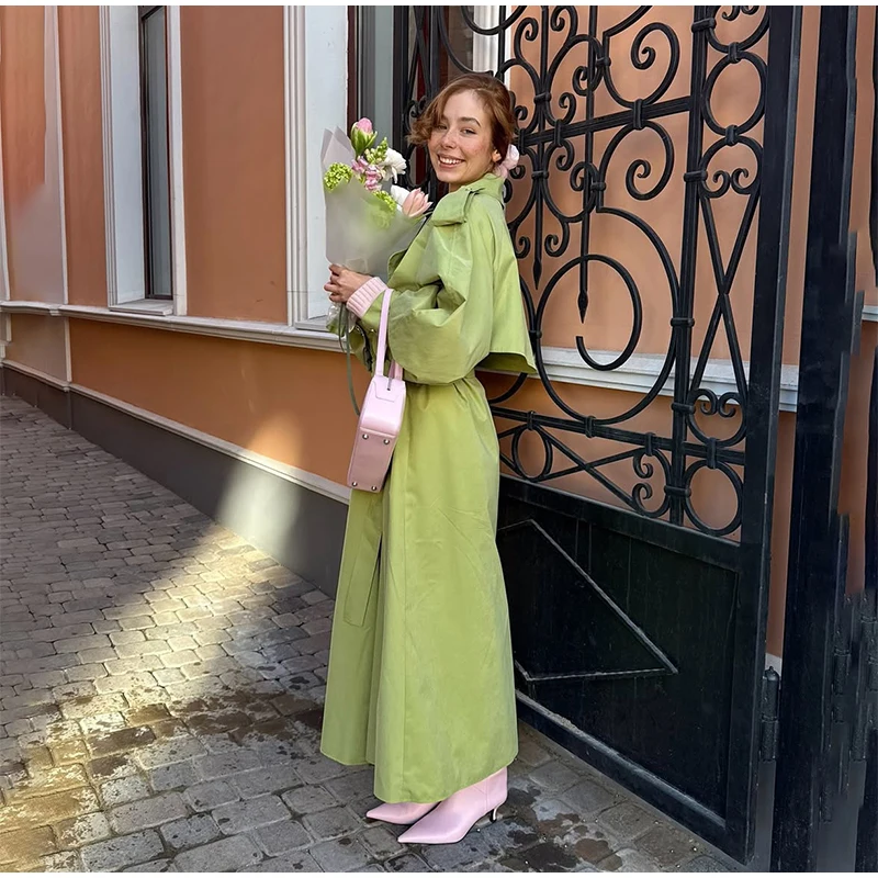Solid Laepl Lace Up Trench Coat Women Fashion Full Sleeve Waist Cinching Short Windbreak 2026 New Autumn Office Commute Outwear