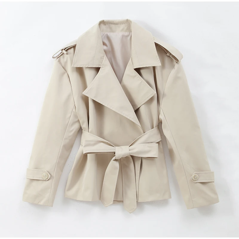 Solid Laepl Lace Up Trench Coat Women Fashion Full Sleeve Waist Cinching Short Windbreak 2026 New Autumn Office Commute Outwear