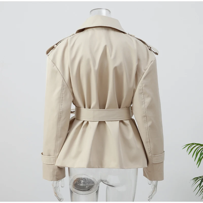 Solid Laepl Lace Up Trench Coat Women Fashion Full Sleeve Waist Cinching Short Windbreak 2026 New Autumn Office Commute Outwear