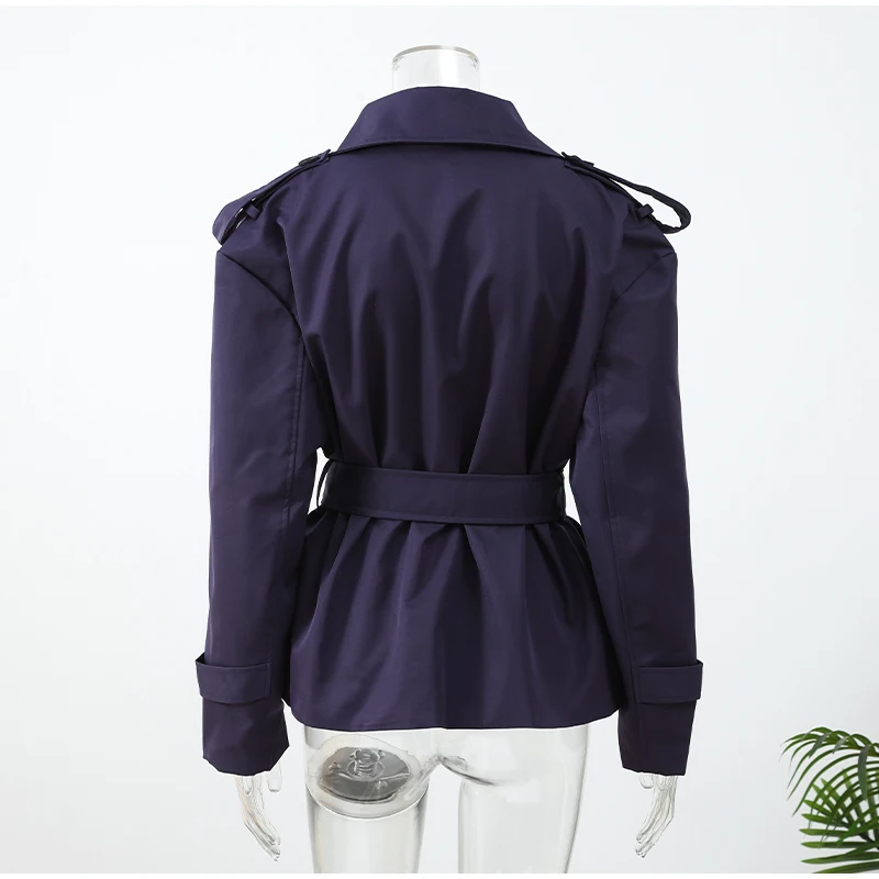 Solid Laepl Lace Up Trench Coat Women Fashion Full Sleeve Waist Cinching Short Windbreak 2026 New Autumn Office Commute Outwear