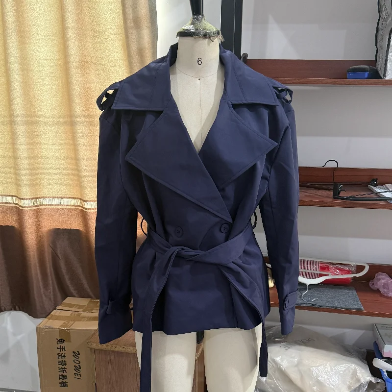 Solid Laepl Lace Up Trench Coat Women Fashion Full Sleeve Waist Cinching Short Windbreak 2026 New Autumn Office Commute Outwear