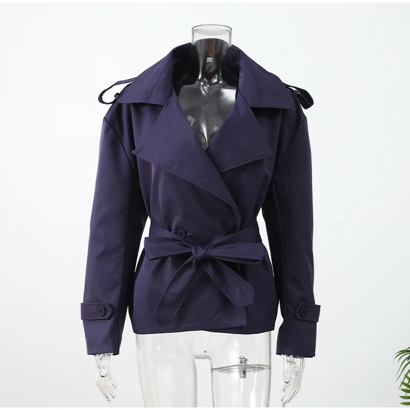 Solid Laepl Lace Up Trench Coat Women Fashion Full Sleeve Waist Cinching Short Windbreak 2026 New Autumn Office Commute Outwear