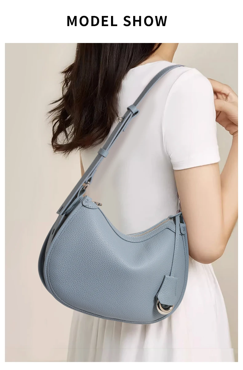 The First Layer of Cowhide Underarm Shoulder Bag 2026 New Niche Design Minimalist Blue Fashion Soft Leather Hand Saddle Bag