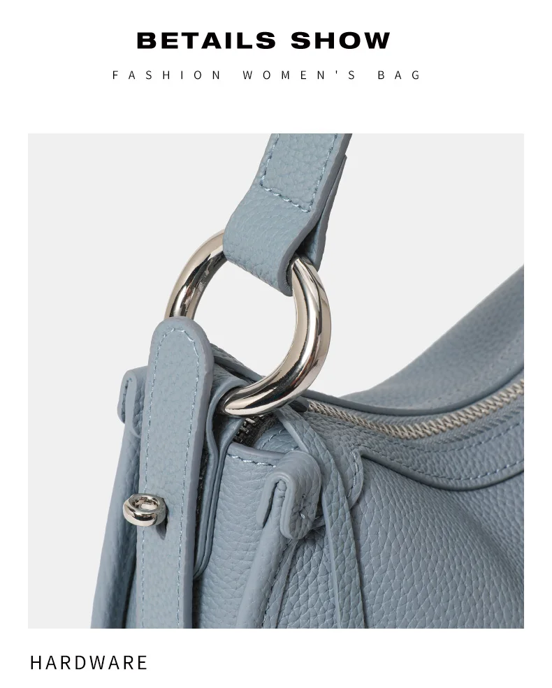 The First Layer of Cowhide Underarm Shoulder Bag 2026 New Niche Design Minimalist Blue Fashion Soft Leather Hand Saddle Bag
