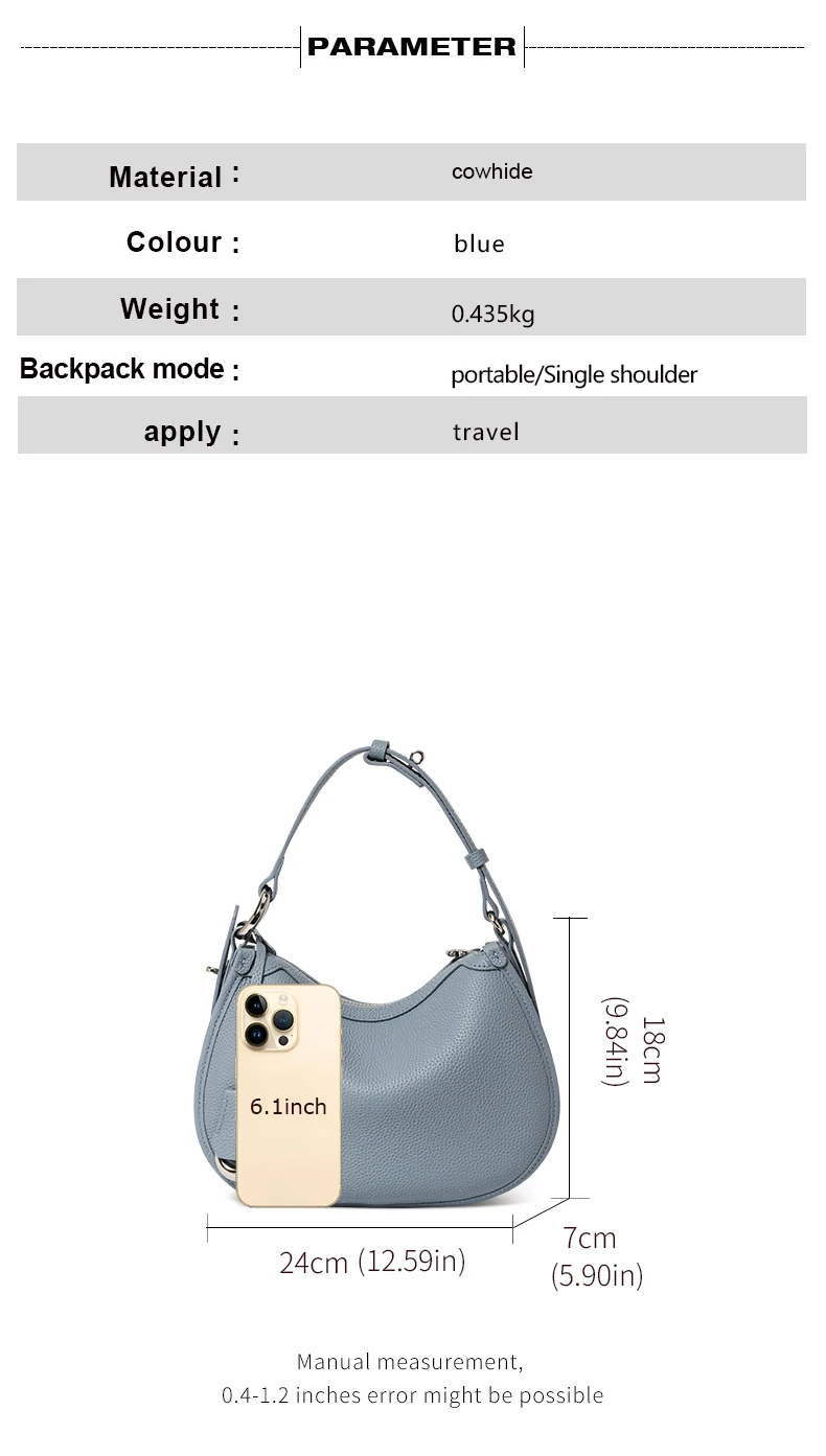 The First Layer of Cowhide Underarm Shoulder Bag 2026 New Niche Design Minimalist Blue Fashion Soft Leather Hand Saddle Bag