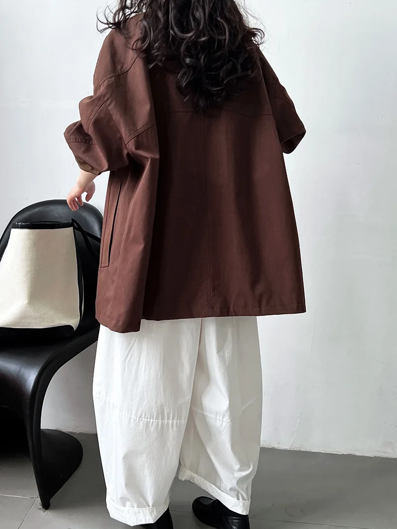 LANMREM Temperament Short Trench For Women Lapel Single Breasted Solid Color Pockets Design Coat 2026 Spring Autumn New 2Z2225