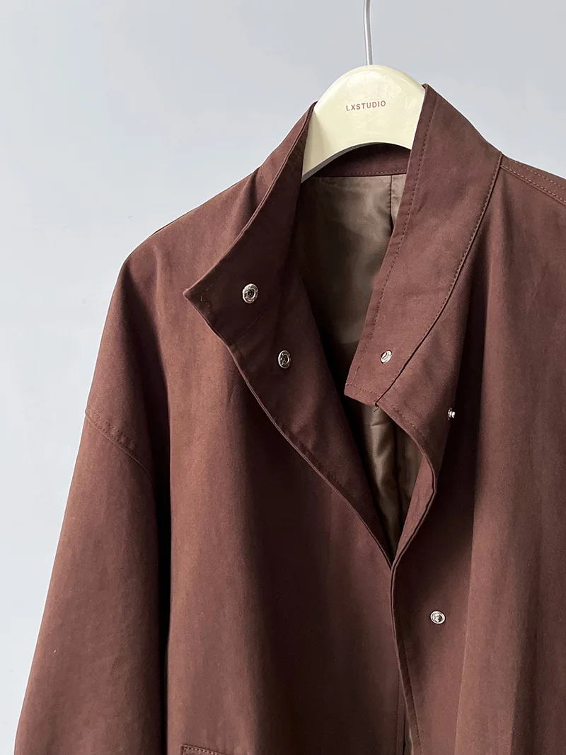 LANMREM Temperament Short Trench For Women Lapel Single Breasted Solid Color Pockets Design Coat 2026 Spring Autumn New 2Z2225