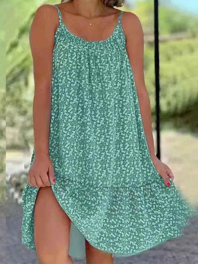 Summer 2026 New European And American Country Style Maxi Dress with Floral Print Sleeveless Strap Vest Dress for Women