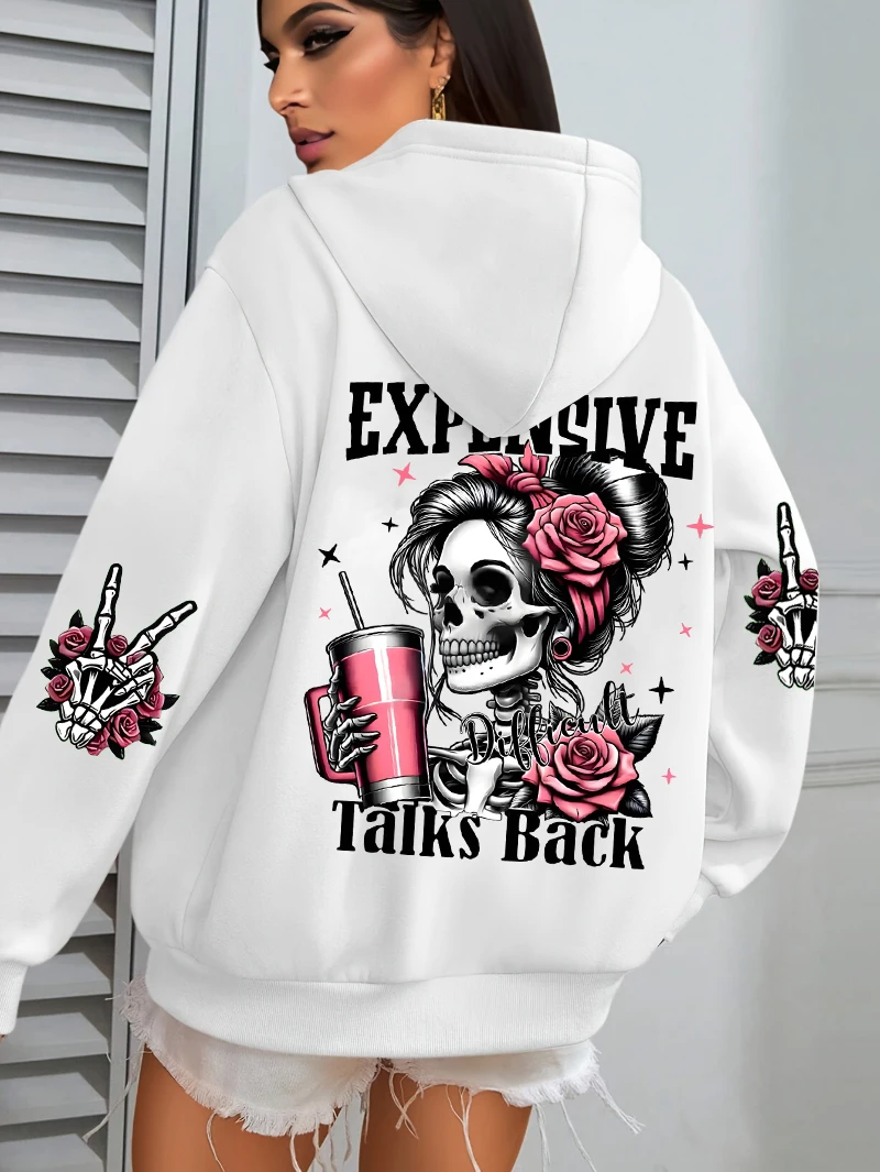 Expensive Talks Back Funny Printing Womens Hoodie Loose Multicolor Pullovers Fleece Autumn Sportswear Casual Pocket Hoody