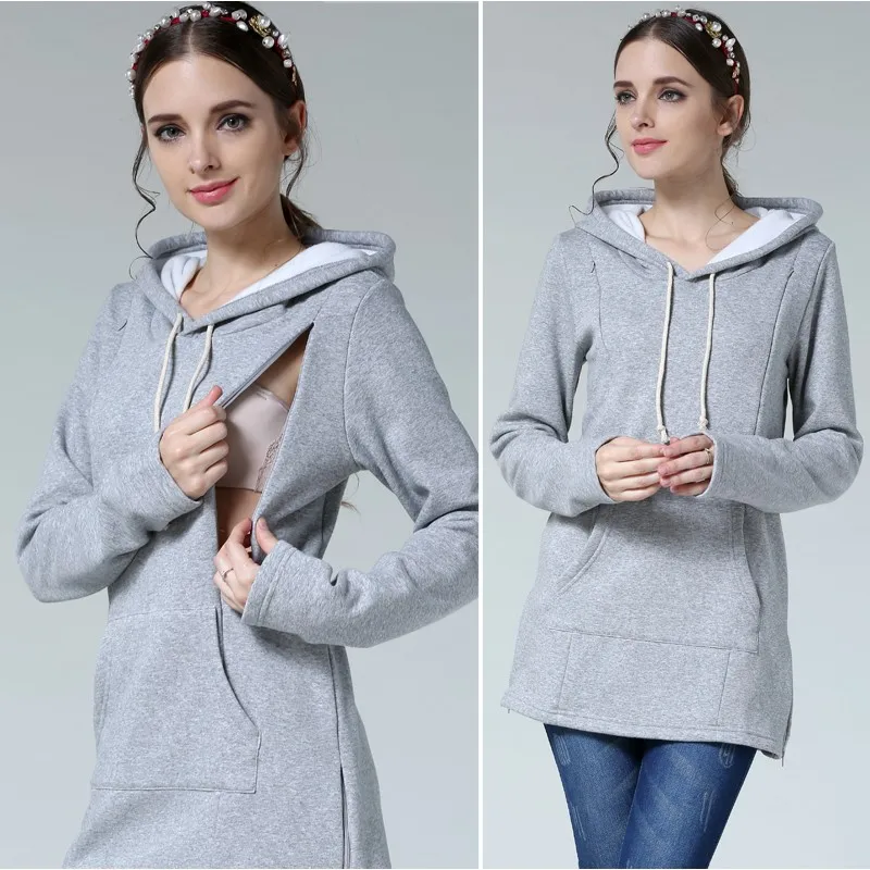 Autumn Winter Maternity Clothes Breastfeeding Tops Nursing Hoodies Thickened Warming Long Sleeve Pregnant Women Hoodie Sweater