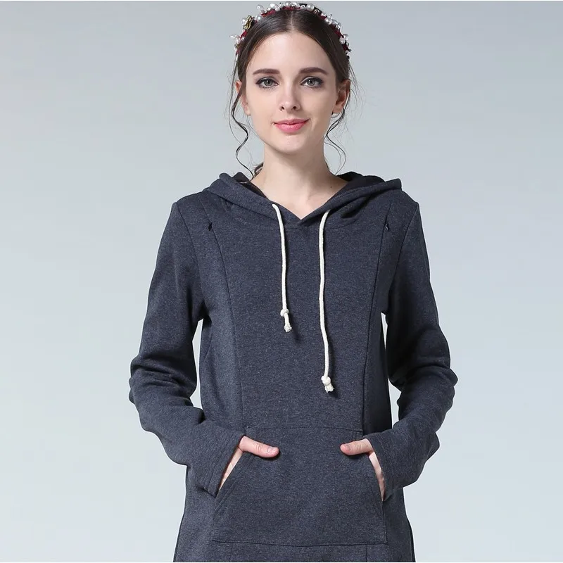 Autumn Winter Maternity Clothes Breastfeeding Tops Nursing Hoodies Thickened Warming Long Sleeve Pregnant Women Hoodie Sweater
