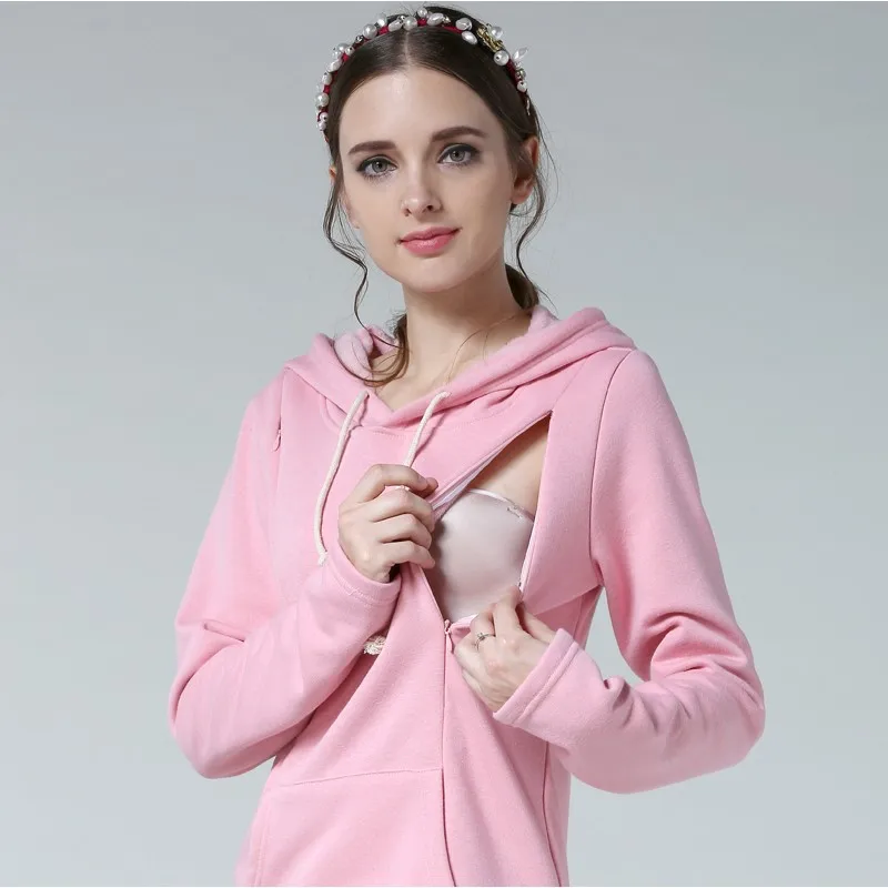 Autumn Winter Maternity Clothes Breastfeeding Tops Nursing Hoodies Thickened Warming Long Sleeve Pregnant Women Hoodie Sweater