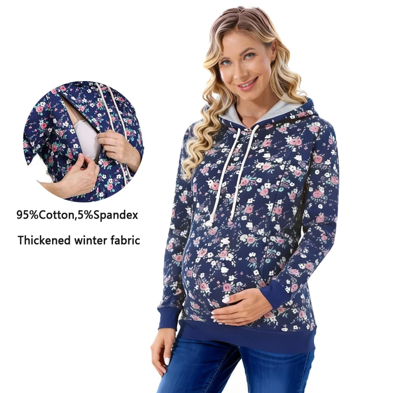 Autumn Winter Maternity Clothes Breastfeeding Tops Nursing Hoodies Thickened Warming Long Sleeve Pregnant Women Hoodie Sweater