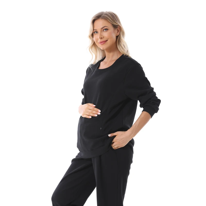 Plus Size Pregnant Women Sweatshirt Long Sleeve Spring Autumn Breastfeeding Clothes Blouse Maternity Clothes Pullover Hoodies