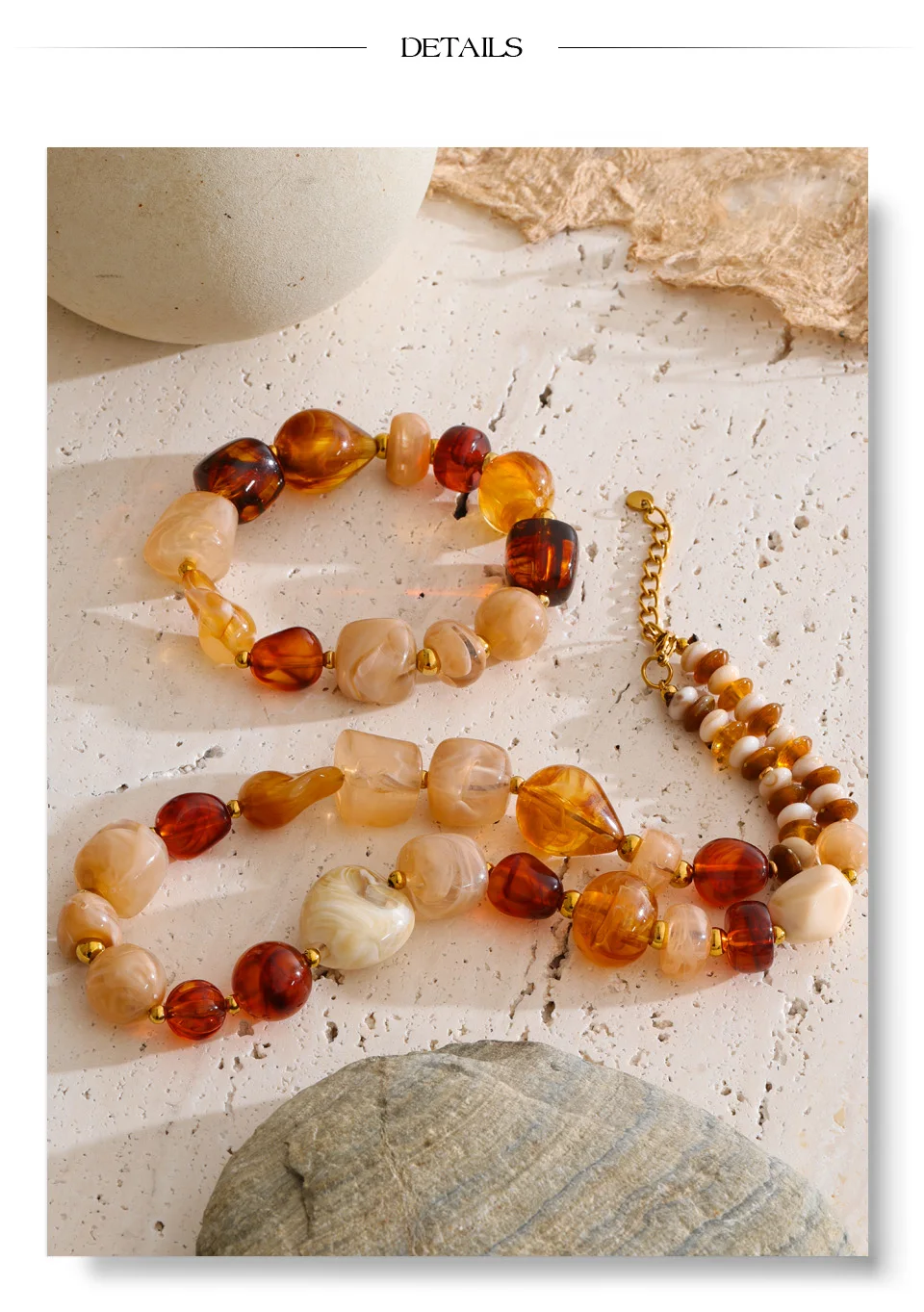 Yhpup Waterproof Acrylic Resin Beads Chain Handmade Necklace Bracelet Set Stainless Steel Distinctive Arrivals Jewelry