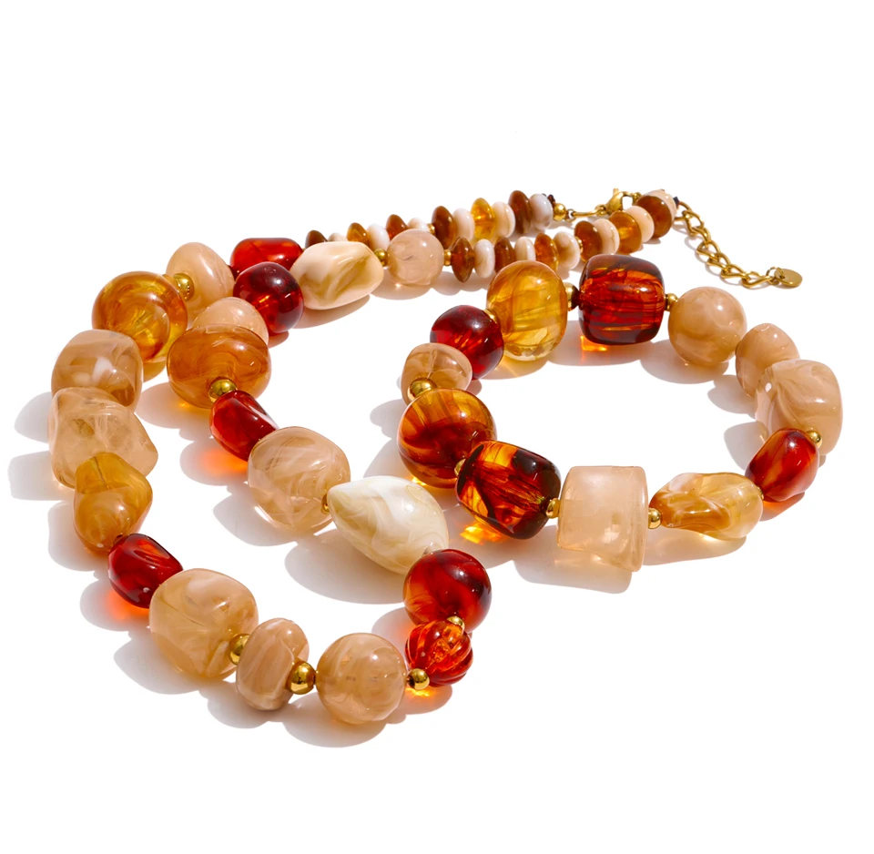 Yhpup Waterproof Acrylic Resin Beads Chain Handmade Necklace Bracelet Set Stainless Steel Distinctive Arrivals Jewelry