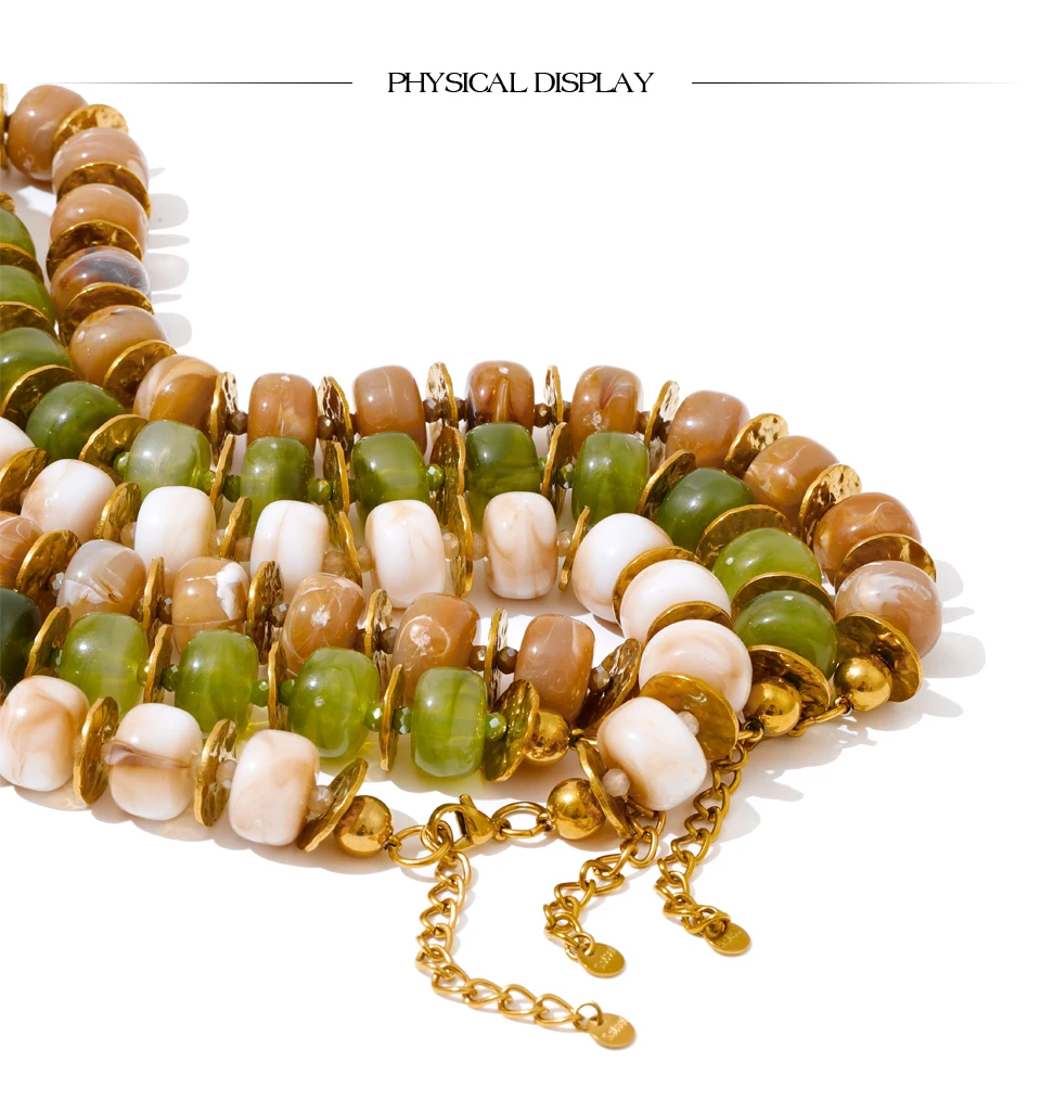 Yhpup Exclusive Resin Beads & Spacer Chain Handmade Statement Necklace 2025 Stainless Steel Waterproof Fashion Jewelry Gift