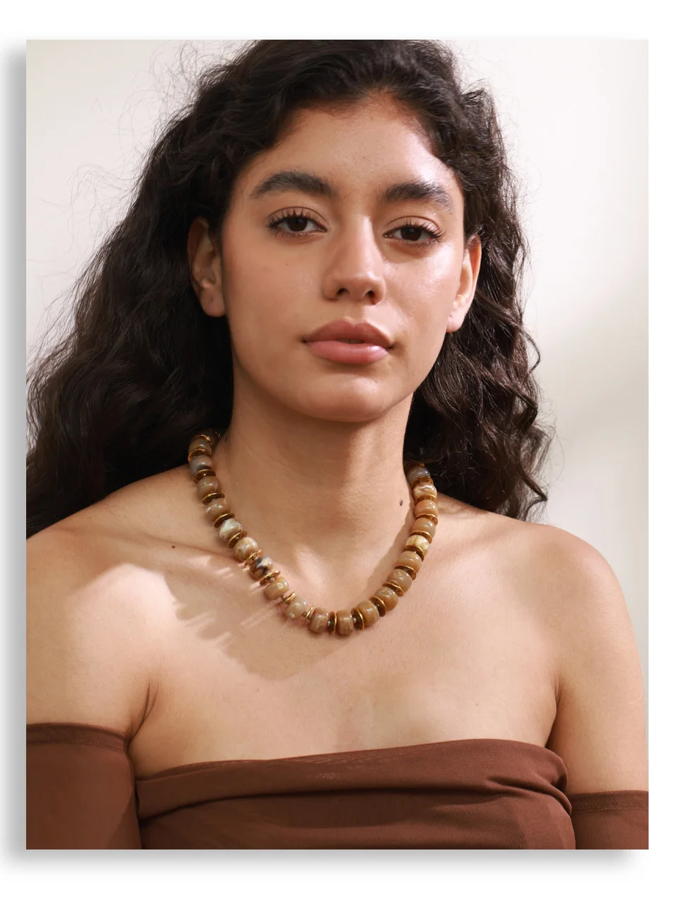 Yhpup Exclusive Resin Beads & Spacer Chain Handmade Statement Necklace 2025 Stainless Steel Waterproof Fashion Jewelry Gift