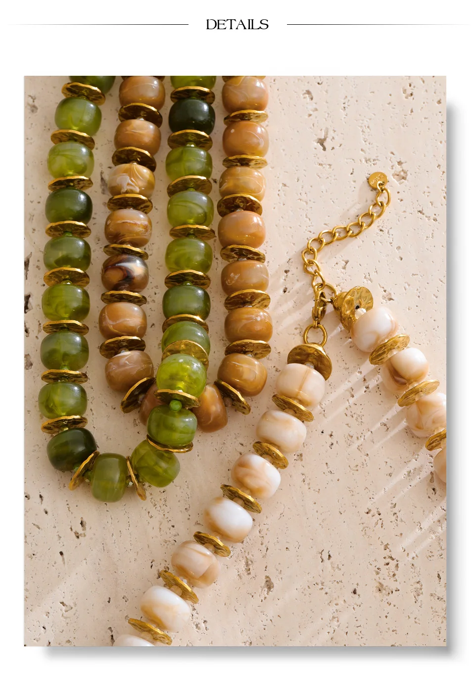 Yhpup Exclusive Resin Beads & Spacer Chain Handmade Statement Necklace 2025 Stainless Steel Waterproof Fashion Jewelry Gift