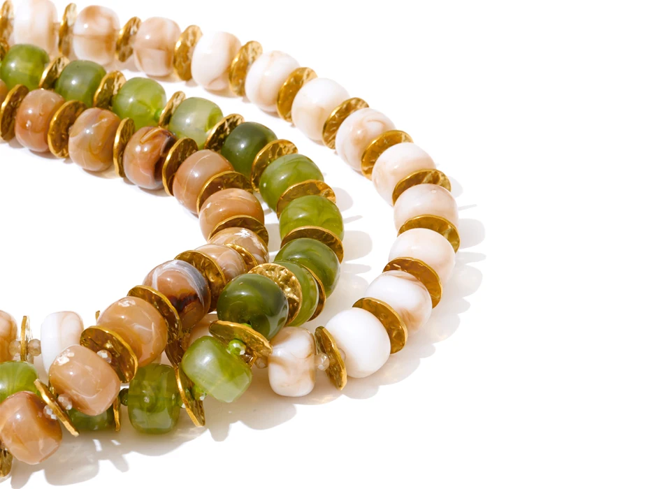 Yhpup Exclusive Resin Beads & Spacer Chain Handmade Statement Necklace 2025 Stainless Steel Waterproof Fashion Jewelry Gift
