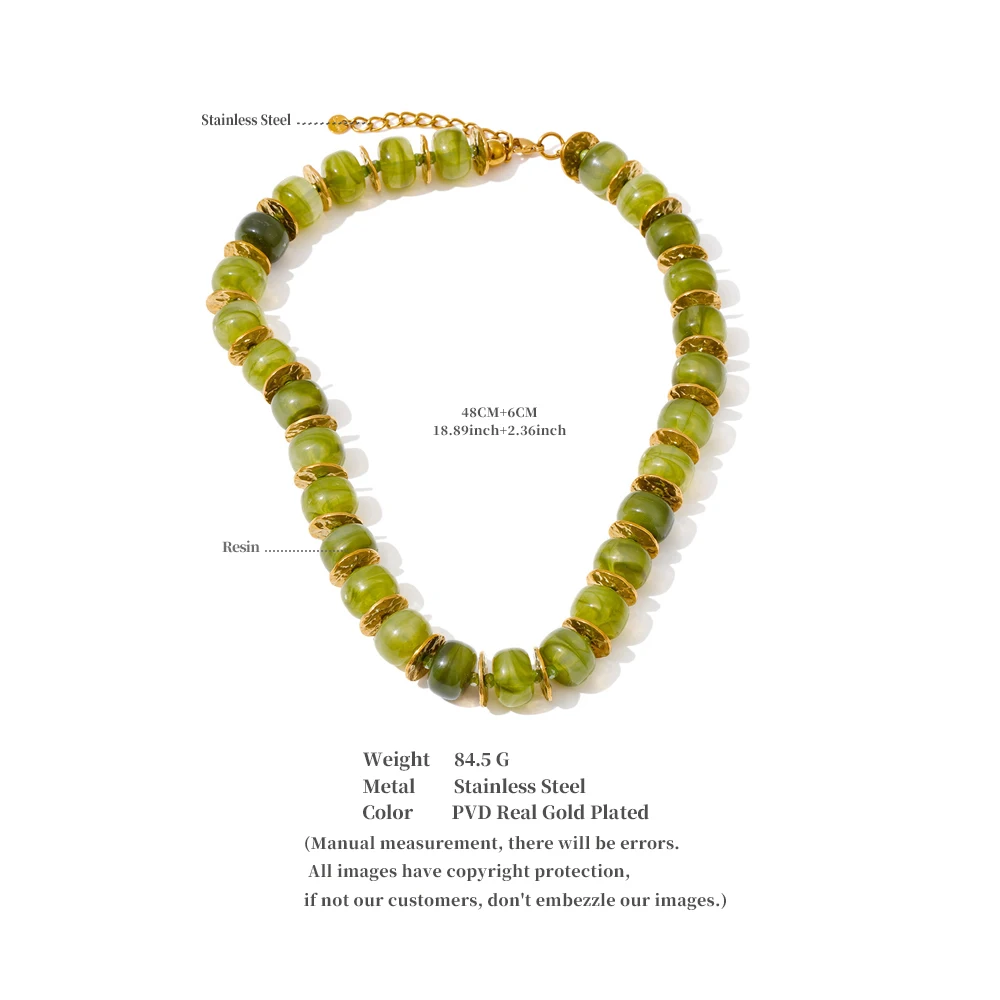 Yhpup Exclusive Resin Beads & Spacer Chain Handmade Statement Necklace 2025 Stainless Steel Waterproof Fashion Jewelry Gift