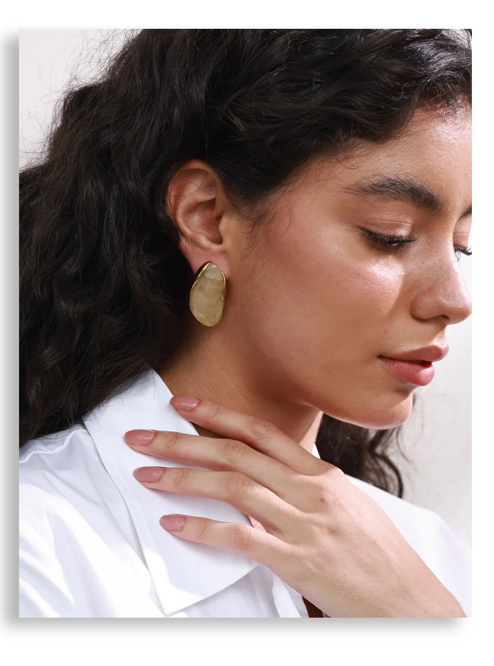 Yhpup New Resin Geometric Stud Earrings for Women 18K Golden Plated Stainless Steel Fashion Daily Jewelry Brown Green Beige