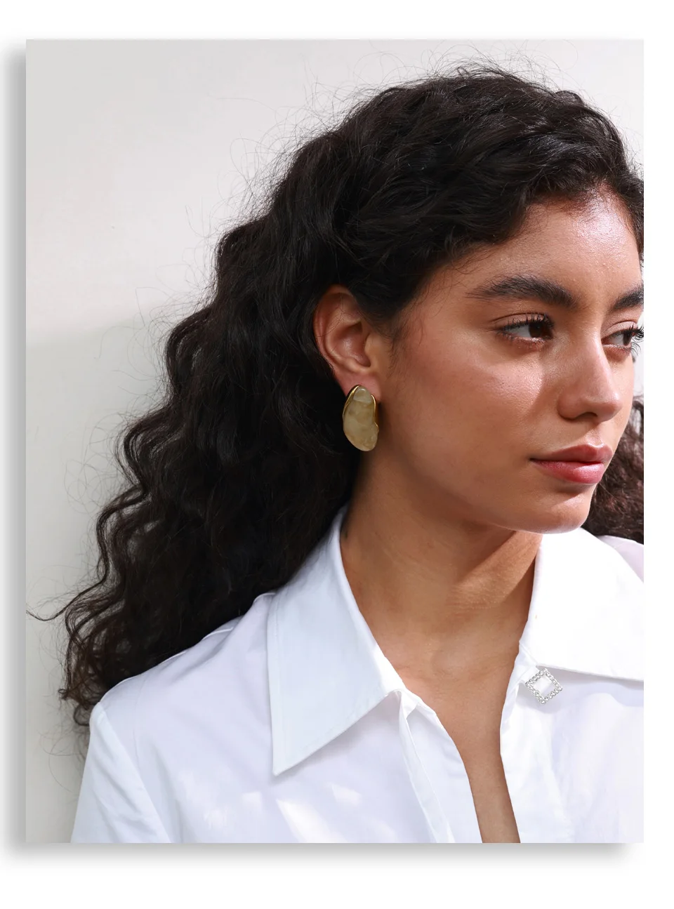 Yhpup New Resin Geometric Stud Earrings for Women 18K Golden Plated Stainless Steel Fashion Daily Jewelry Brown Green Beige