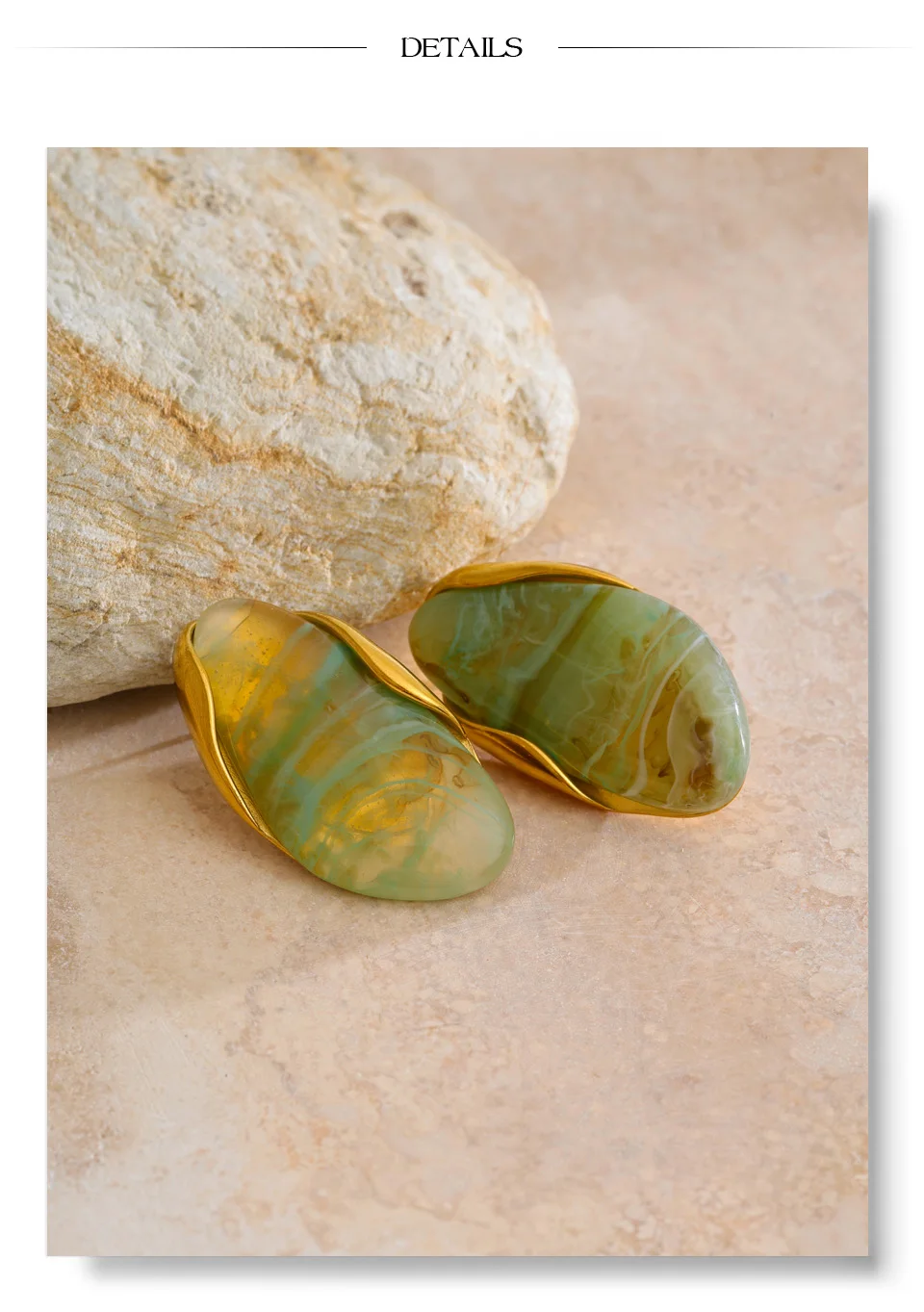 Yhpup New Resin Geometric Stud Earrings for Women 18K Golden Plated Stainless Steel Fashion Daily Jewelry Brown Green Beige