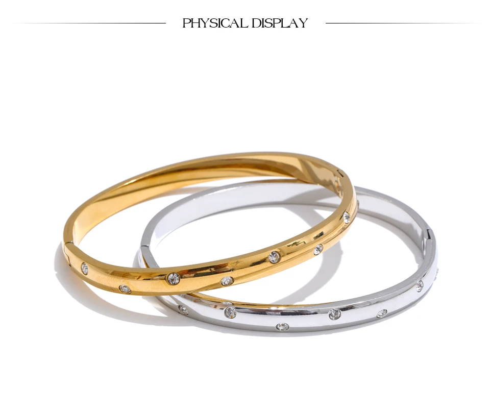 Yhpup Stainless Steel Cubic Zirconia Fashion Bracelet Bangle Gold Silver Color Waterproof High Quality PVD Jewelry for Women