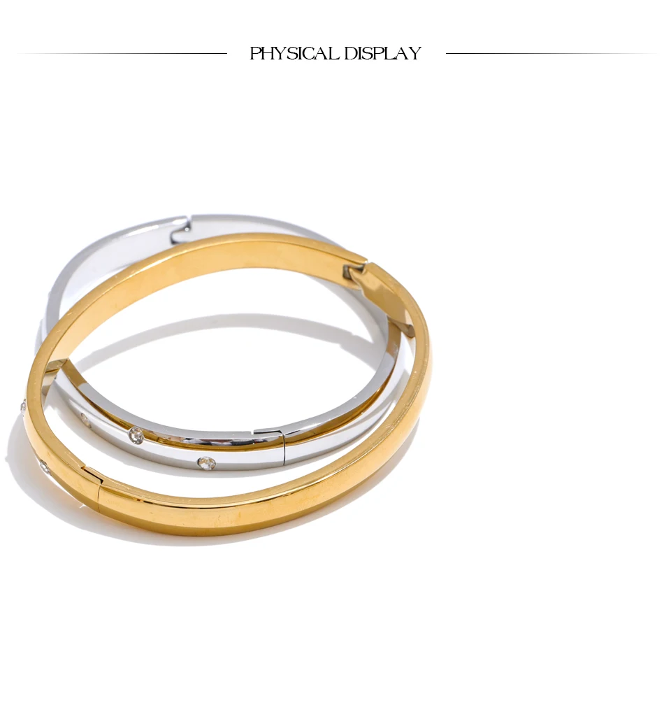 Yhpup Stainless Steel Cubic Zirconia Fashion Bracelet Bangle Gold Silver Color Waterproof High Quality PVD Jewelry for Women