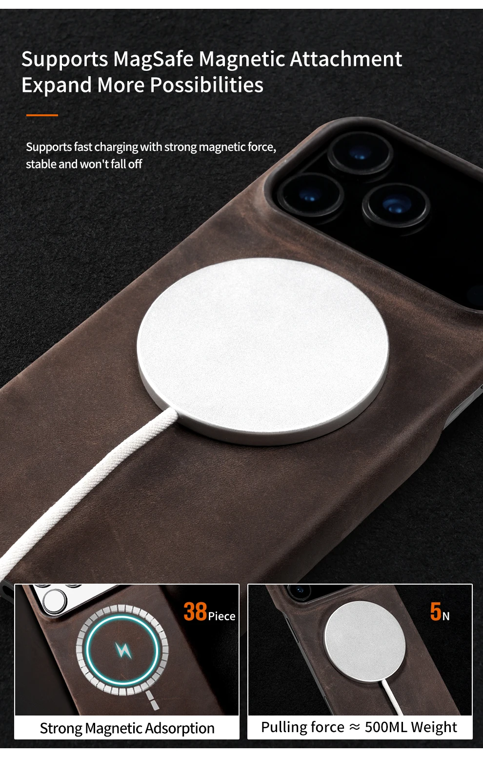 for Magsafe Case for iPhone 17 15 16 18 Pro Max Air 18Pro 17Pro Retro Luxury Genuine PULL-UP Leather Magnetic Phone Back Cover