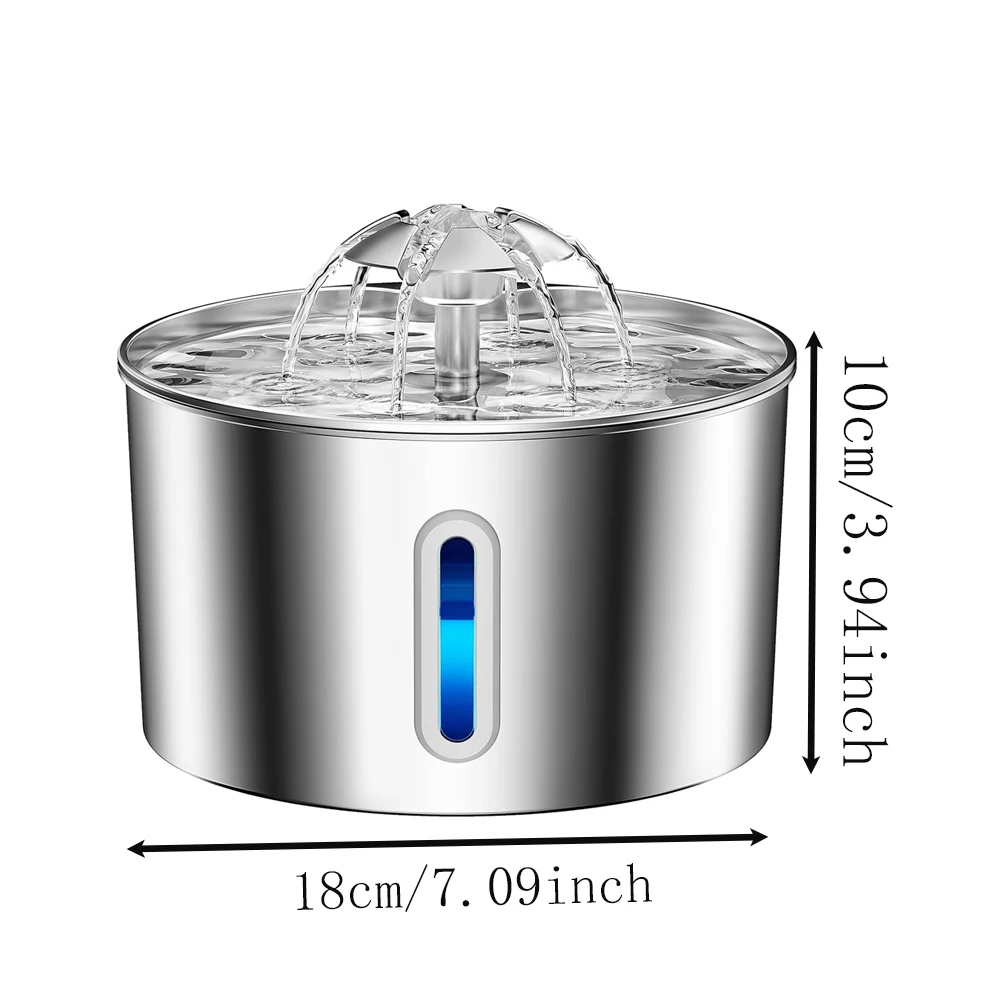 2.2L Stainless Steel Pet Water Dispenser with Dual Outlet Mode and Flower Outlet Design Makes Pets Enjoy Drinking Water More