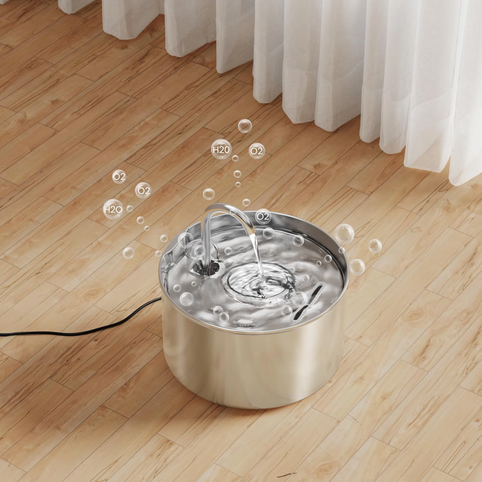 ZYFeeder 2.2L/74oz Cat Automatic Water Fountain Stainless Steel Cat and Dog Pet Drinking Bowl Water Dispenser ( No 5V 1A Plug)