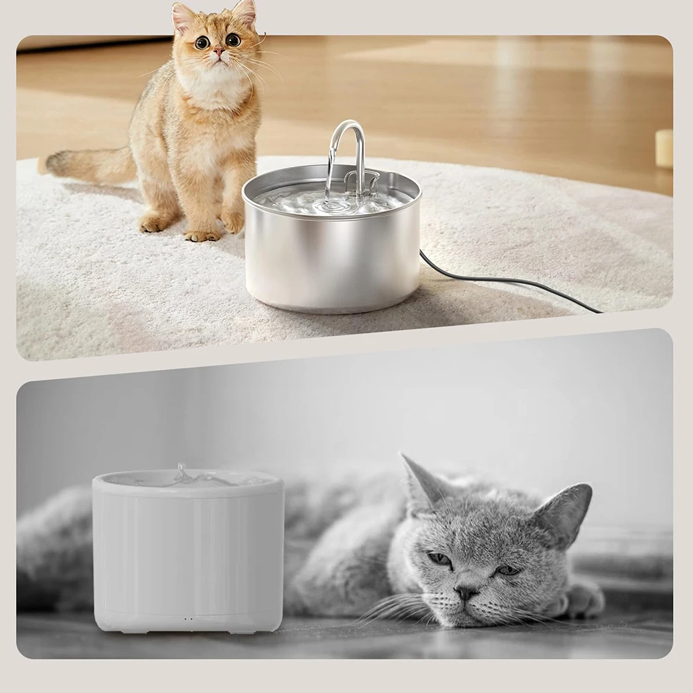 ZYFeeder 2.2L/74oz Cat Automatic Water Fountain Stainless Steel Cat and Dog Pet Drinking Bowl Water Dispenser ( No 5V 1A Plug)