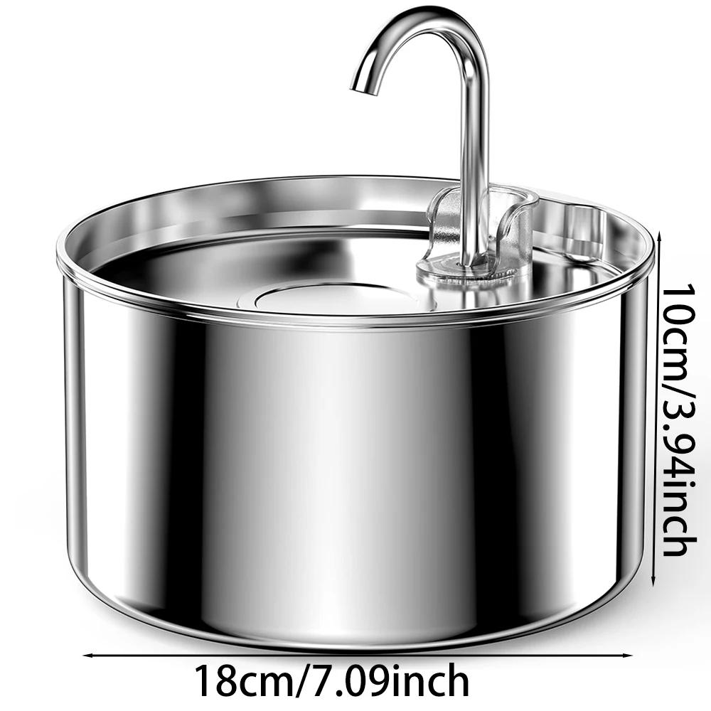 ZYFeeder 2.2L/74oz Cat Automatic Water Fountain Stainless Steel Cat and Dog Pet Drinking Bowl Water Dispenser ( No 5V 1A Plug)
