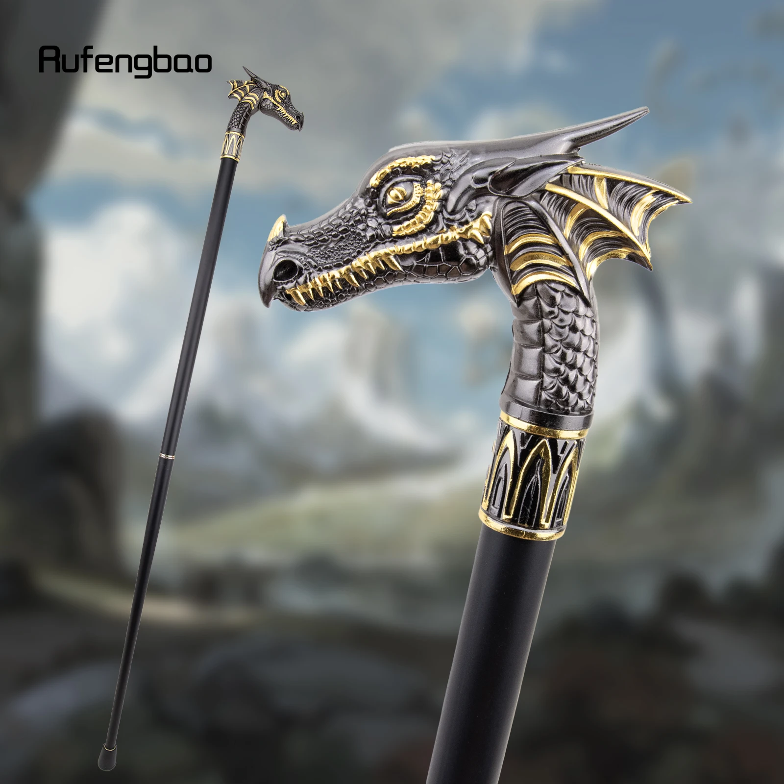 Black Golden Dragon Head Fashion Walking Stick Decorative Stick Cospaly Vintage Party Fashionable Walking Cane Crosier 93cm