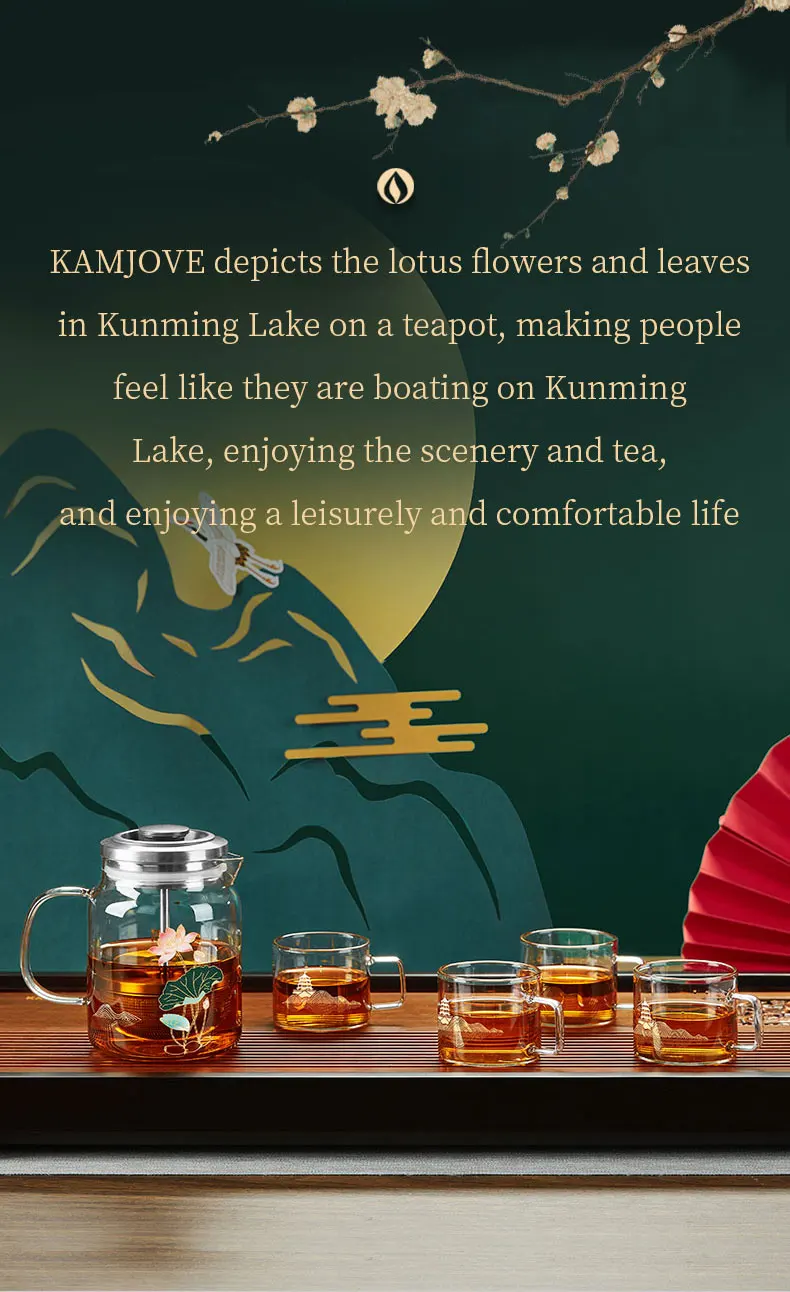 KAMJOVE Heat-Resistant Glass Tea Kettle with Infuser,Tea Pot with Separation Kettle Press Pu 'er Pot,304 Stainless Steel Filter