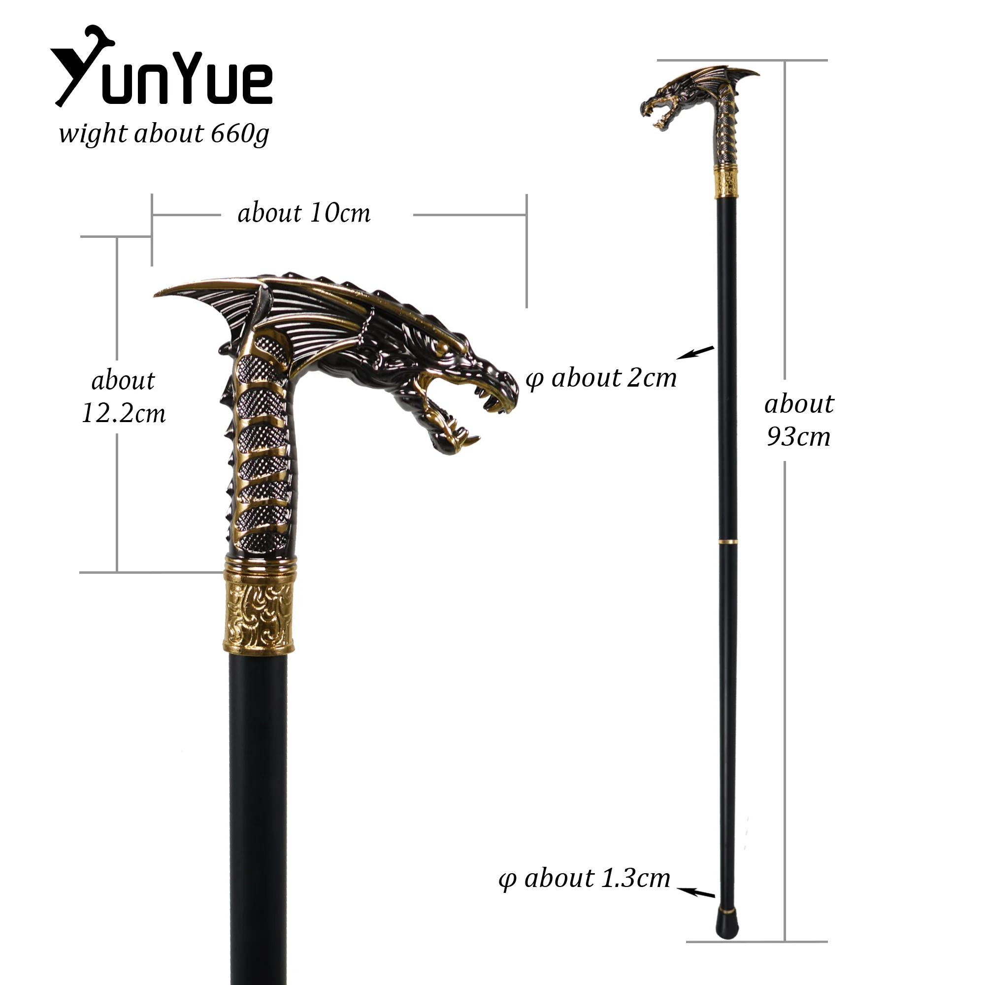 Vintage Black Gold Dragon Walking Cane Gentleman Collections Elegant Walking Stick Cosplay Photography Film Props Crutch 93CM