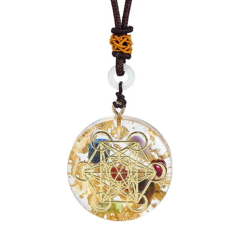 Orgonite Pendant Necklace Metatron Cube Resin Pendant Cosmic Healing Crystal Sacred Geometry Chakra Necklace Meditation Jewelry