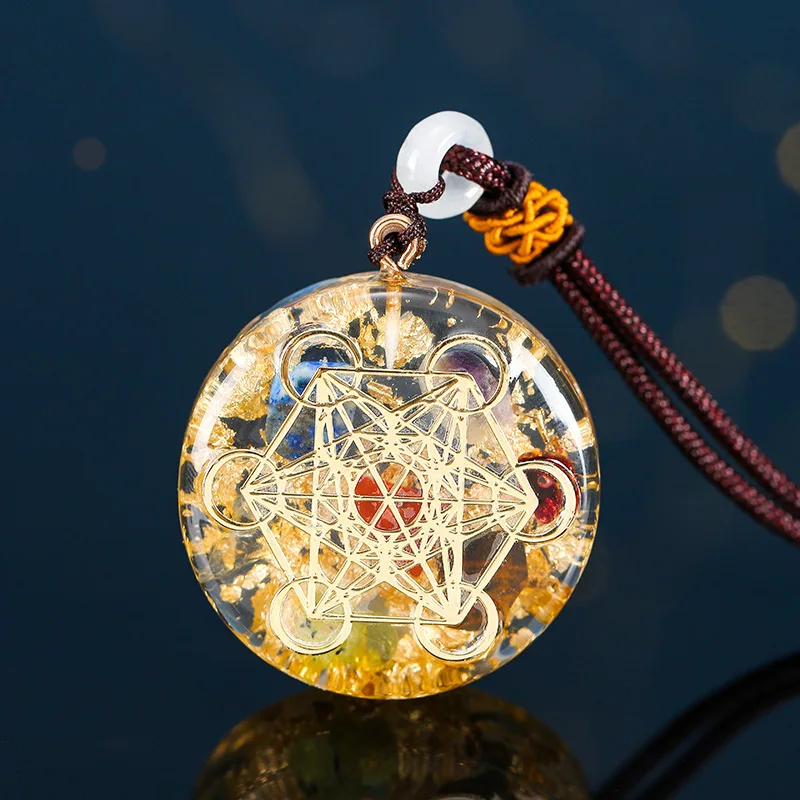 Orgonite Pendant Necklace Metatron Cube Resin Pendant Cosmic Healing Crystal Sacred Geometry Chakra Necklace Meditation Jewelry