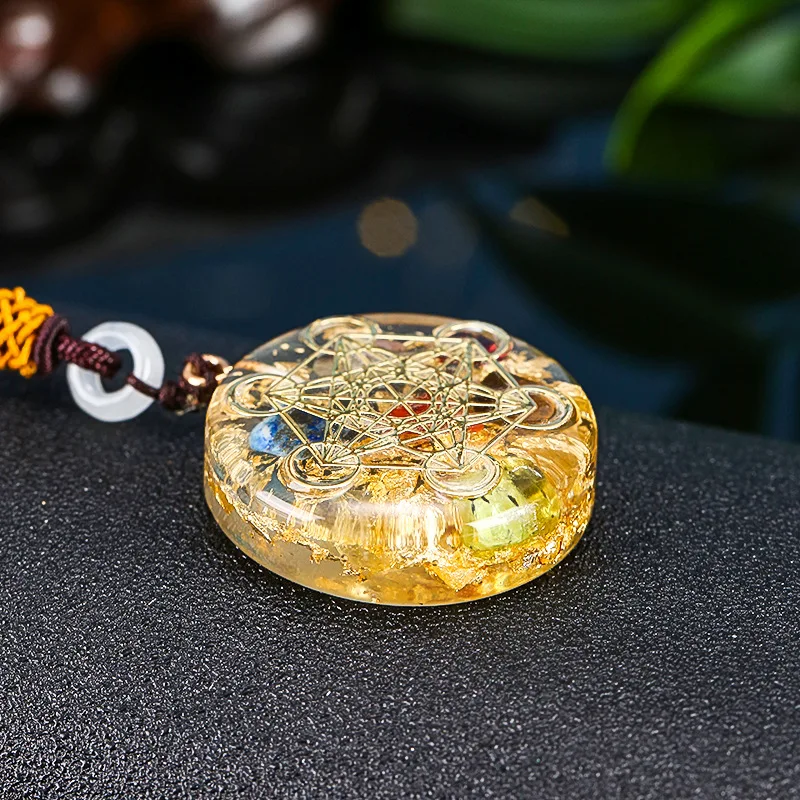 Orgonite Pendant Necklace Metatron Cube Resin Pendant Cosmic Healing Crystal Sacred Geometry Chakra Necklace Meditation Jewelry
