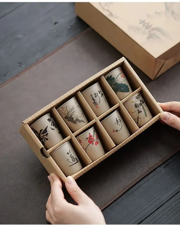 INS New Coarse Ceramic Teacup Chinese High Price Teacup Exquisite Ancient Teacup Personalized Eight Gift Box Set