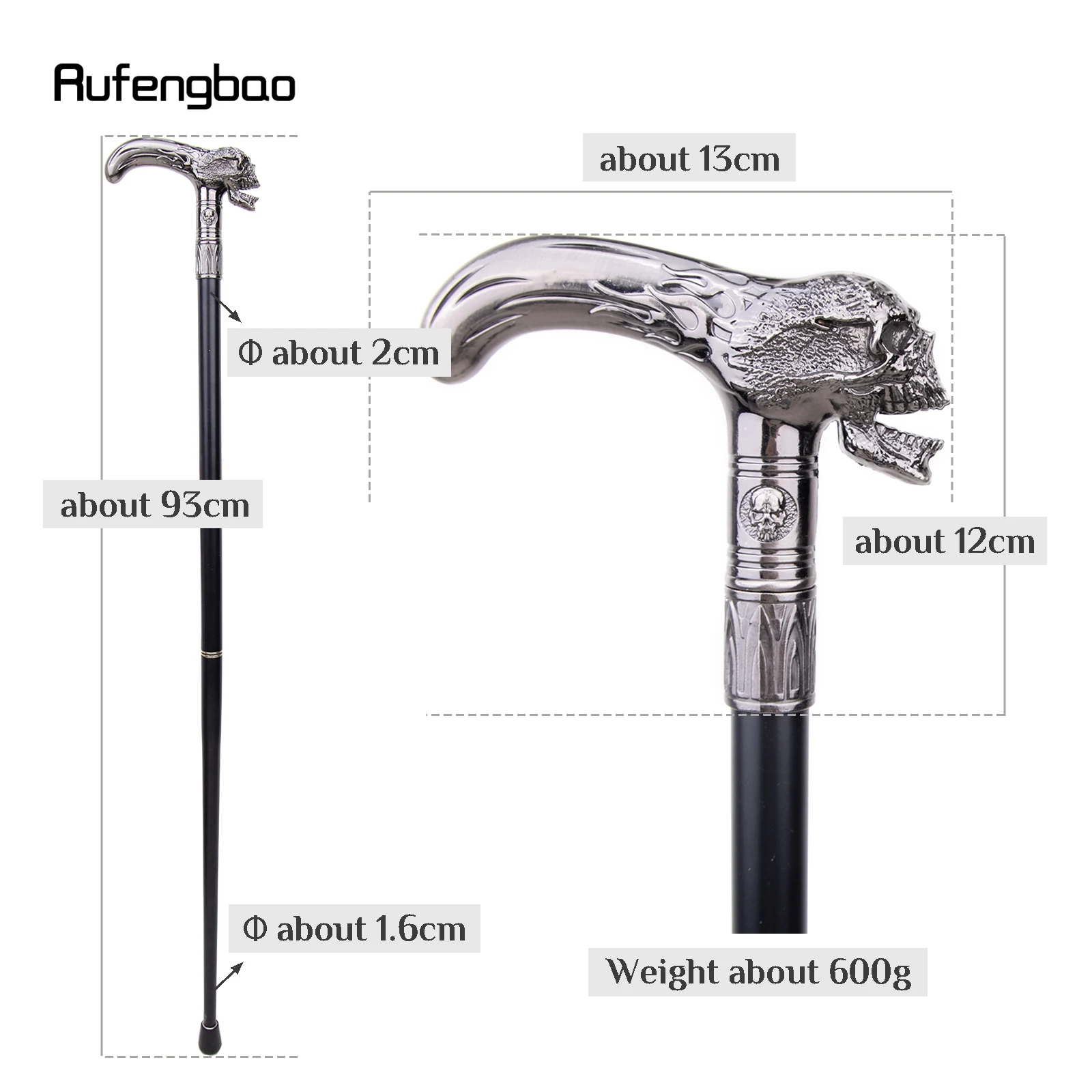 Skull Head Walking Cane Fashion Decorative Walking Stick Gentleman Elegant Cosplay Cane Knob Crosier 93cm
