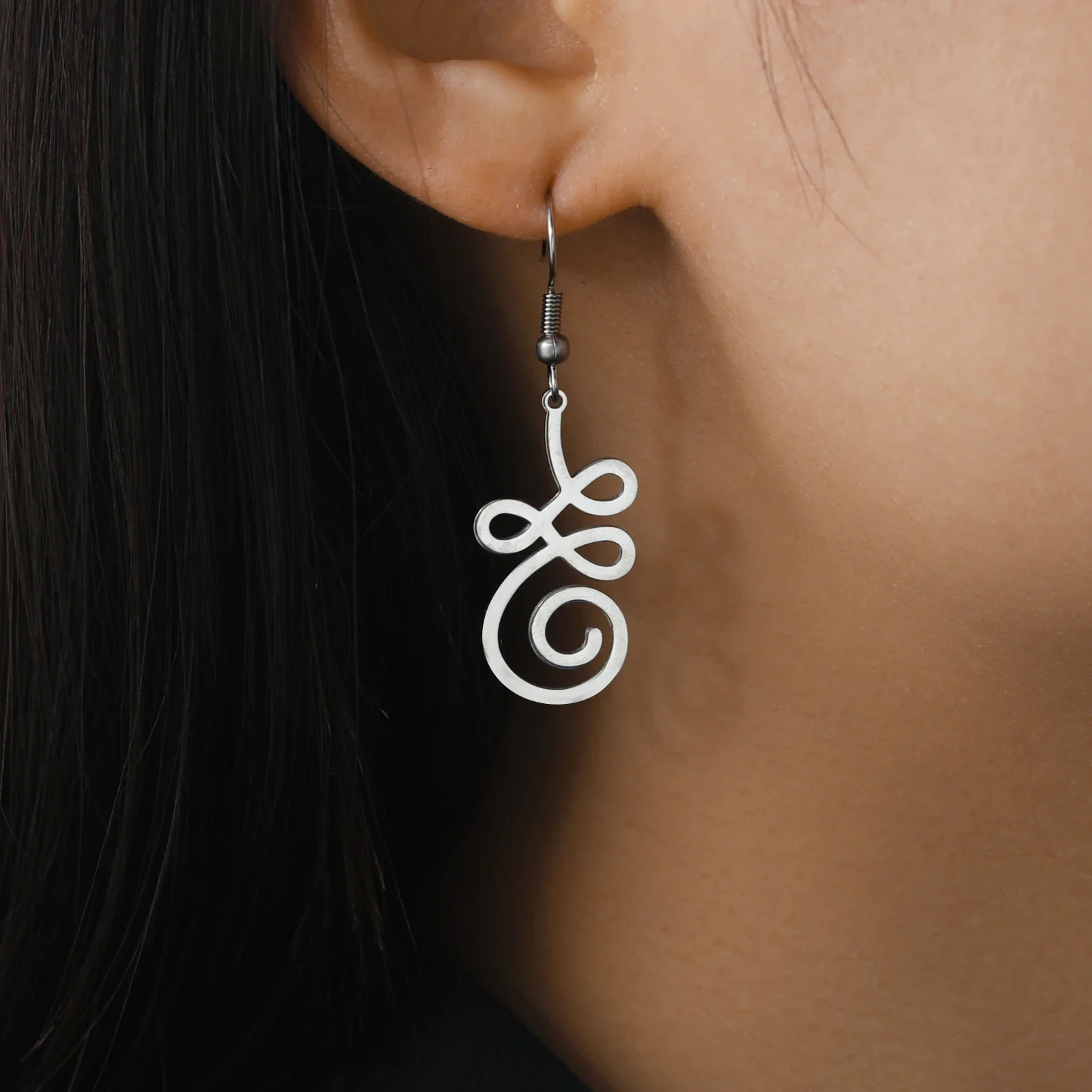Skyrim Unalome Lotus Flower Dangle Earrings Stainless Steel Yoga Buddhism Pendant Drop Earring Spiritual Jewelry Gift for Women