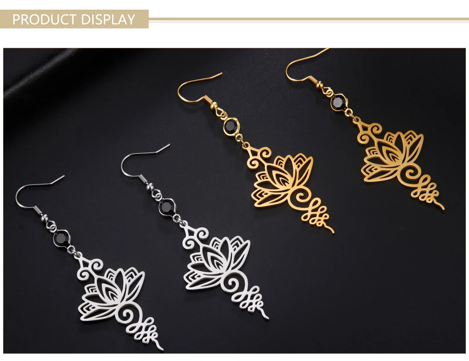 Skyrim Unalome Lotus Flower Dangle Earrings Stainless Steel Yoga Buddhism Pendant Drop Earring Spiritual Jewelry Gift for Women