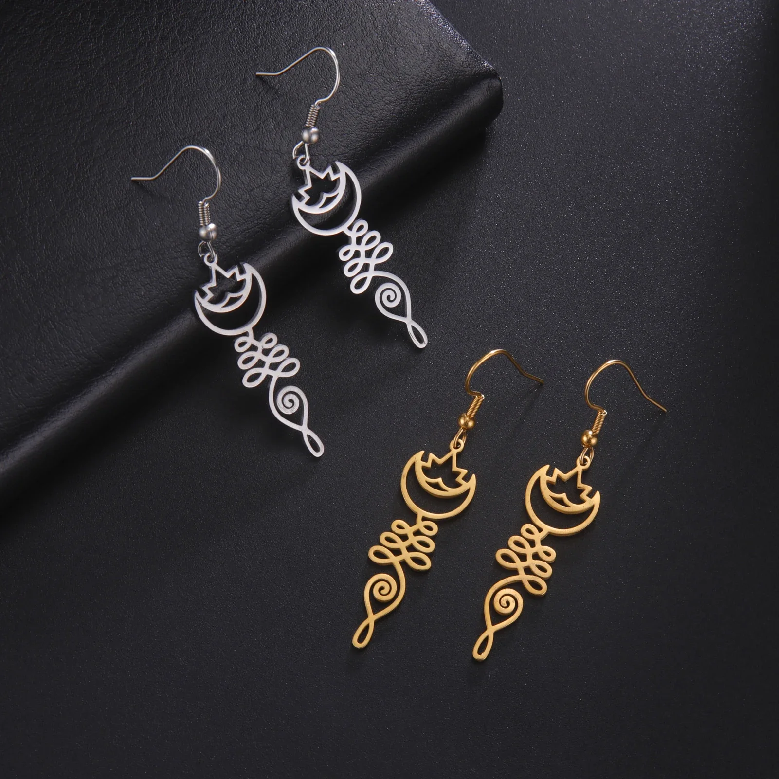 Skyrim Unalome Lotus Flower Dangle Earrings Stainless Steel Yoga Buddhism Pendant Drop Earring Spiritual Jewelry Gift for Women