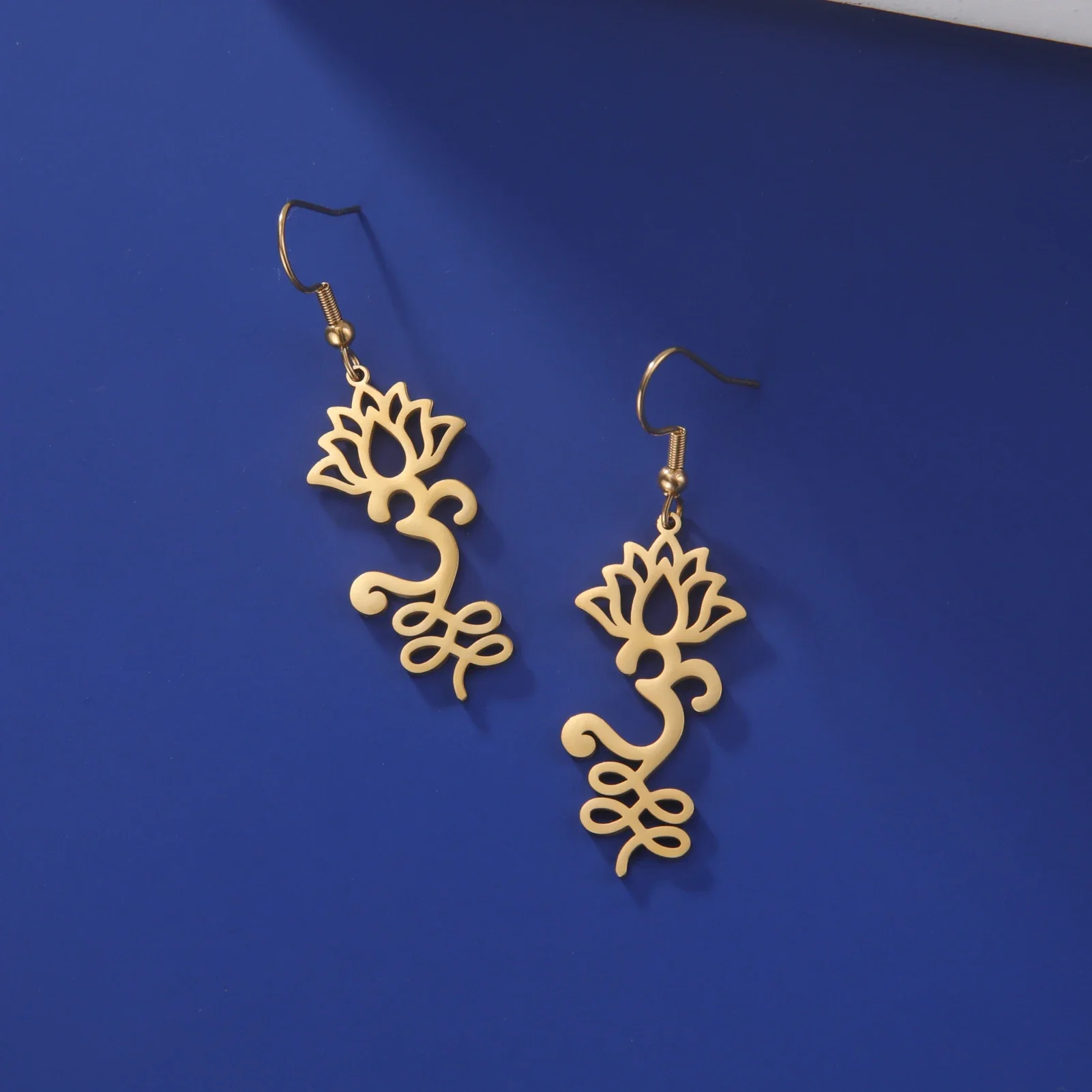 Skyrim Unalome Lotus Flower Dangle Earrings Stainless Steel Yoga Buddhism Pendant Drop Earring Spiritual Jewelry Gift for Women
