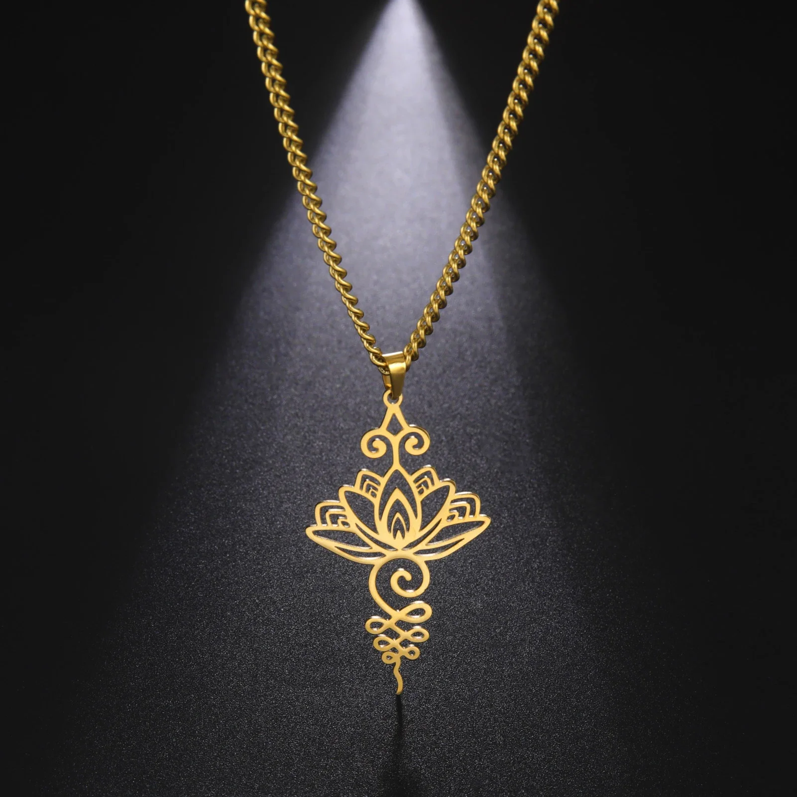 Skyrim Unalome Lotus Flower Dangle Earrings Stainless Steel Yoga Buddhism Pendant Drop Earring Spiritual Jewelry Gift for Women