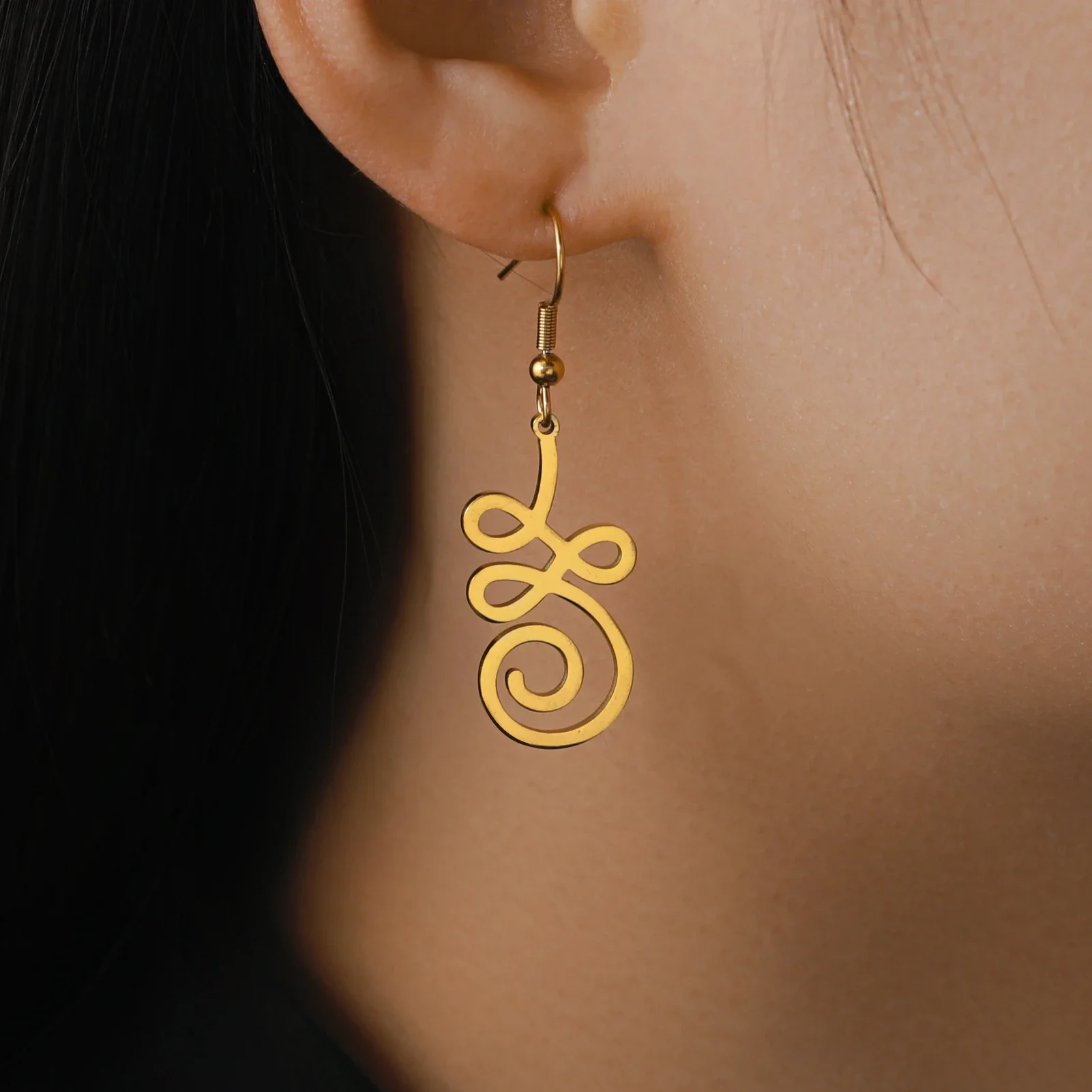 Skyrim Unalome Lotus Flower Dangle Earrings Stainless Steel Yoga Buddhism Pendant Drop Earring Spiritual Jewelry Gift for Women