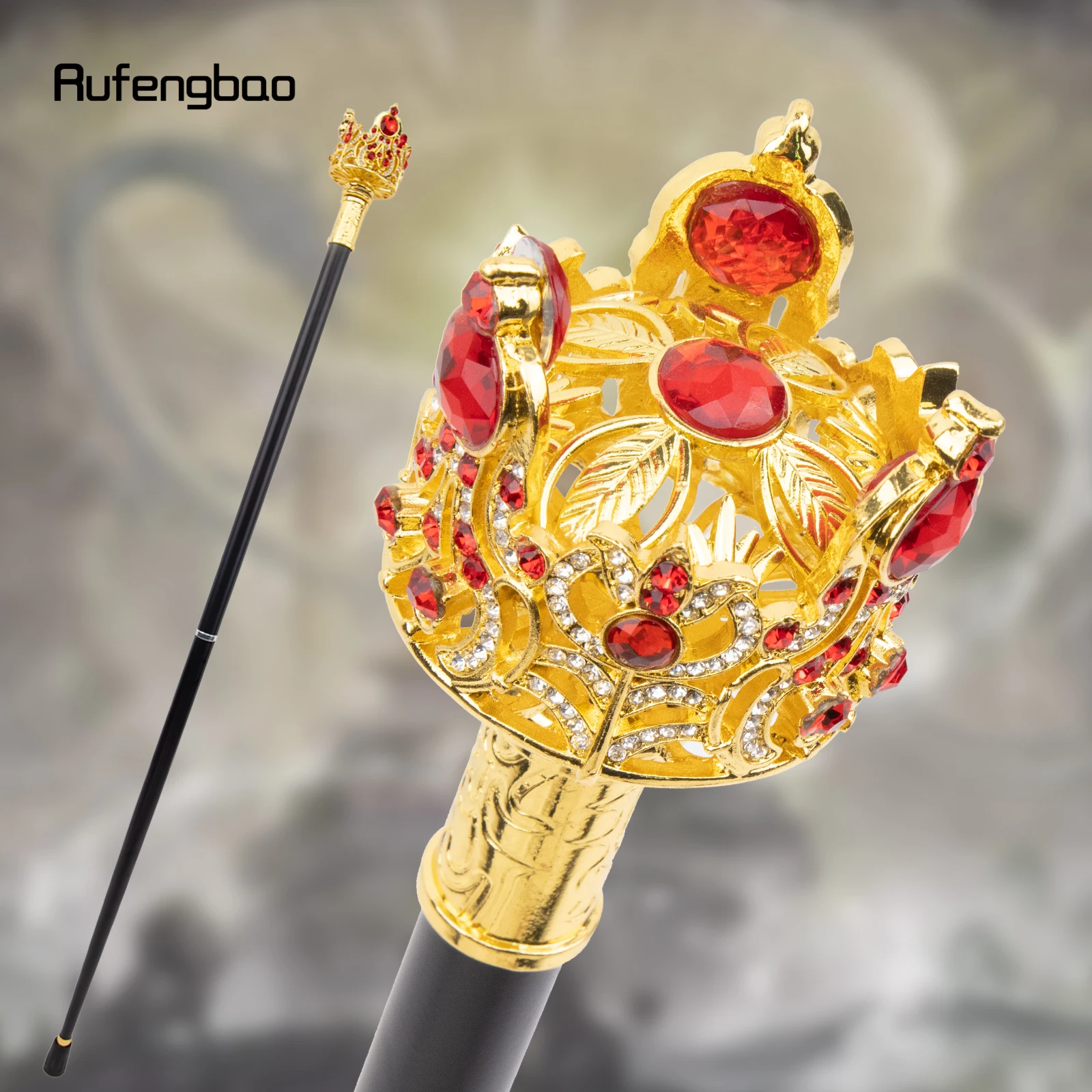 Golden Red Crown Artificial Diamond Walking Cane Fashion Decorative Walking Stick Gentleman Elegant Cosplay Cane Crosier 95cm